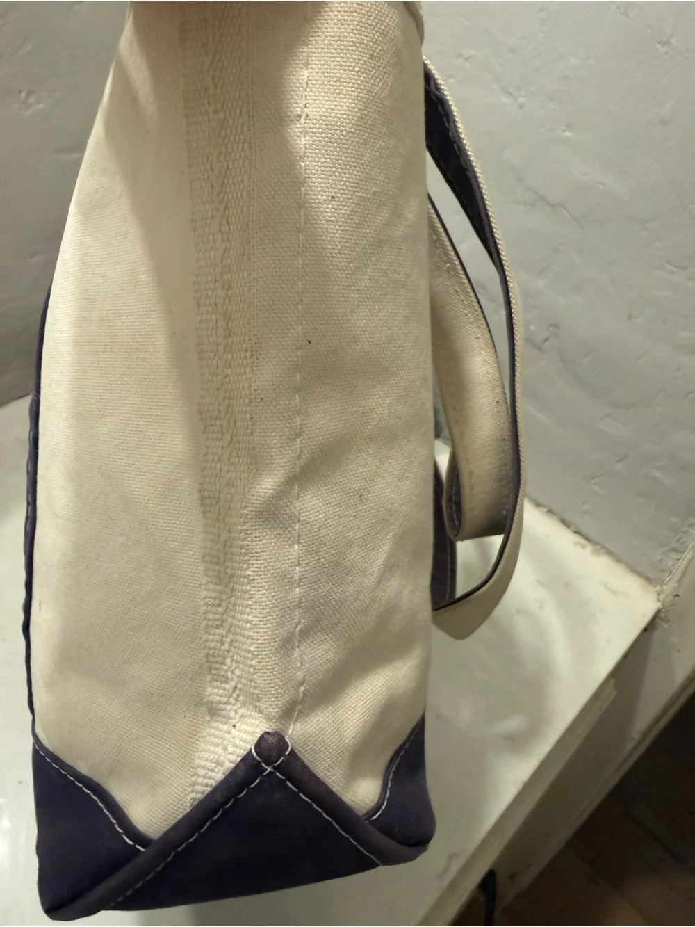 LL Bean Boat & Tote Canvas Bag Ivory Blue Size Medium Made in USA Taylor